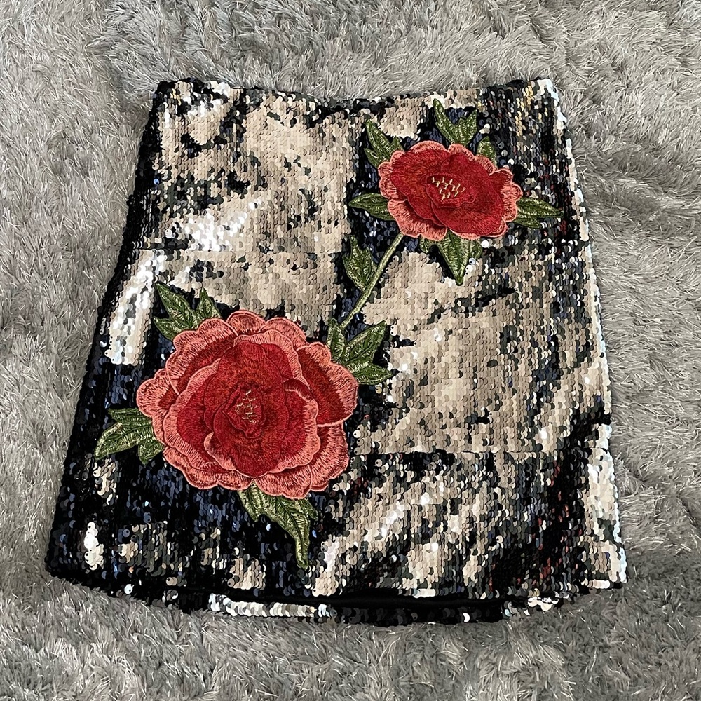 Black and silver sequin mini skirt